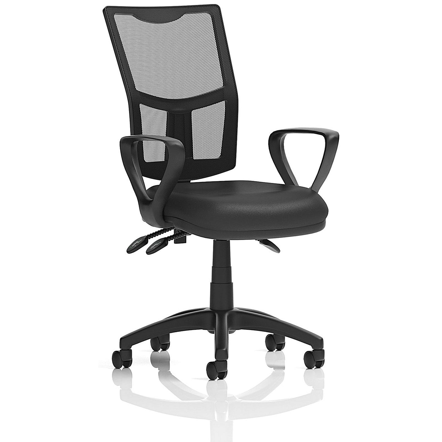 Eclipse Plus III Mesh Back Bonded Leather Operator Chair, Fixed Height Arms, Black