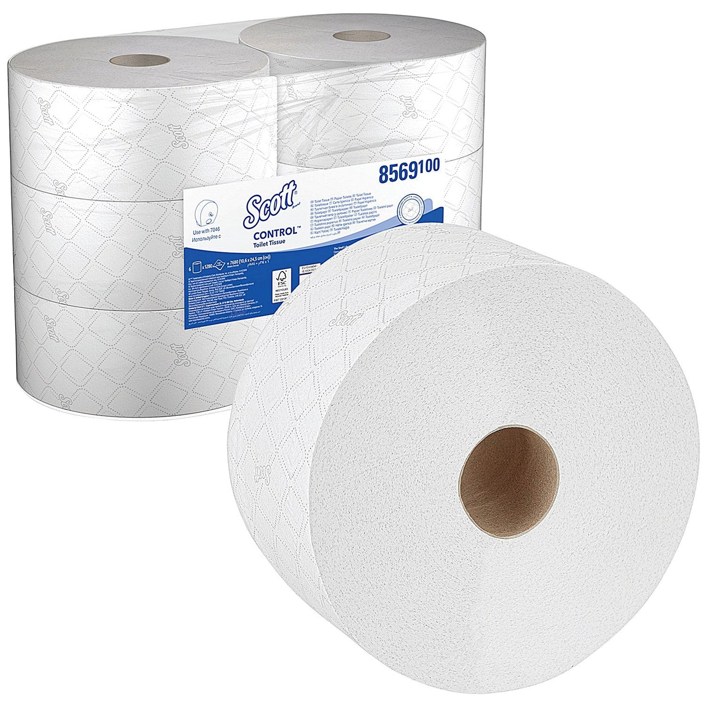 Scott Control Jumbo Toilet Tissue Centrefeed Rolls, White, 2-Ply, 1280 Sheets per Roll, 1 Pack of 6 Rolls Easy2Order : KC05115