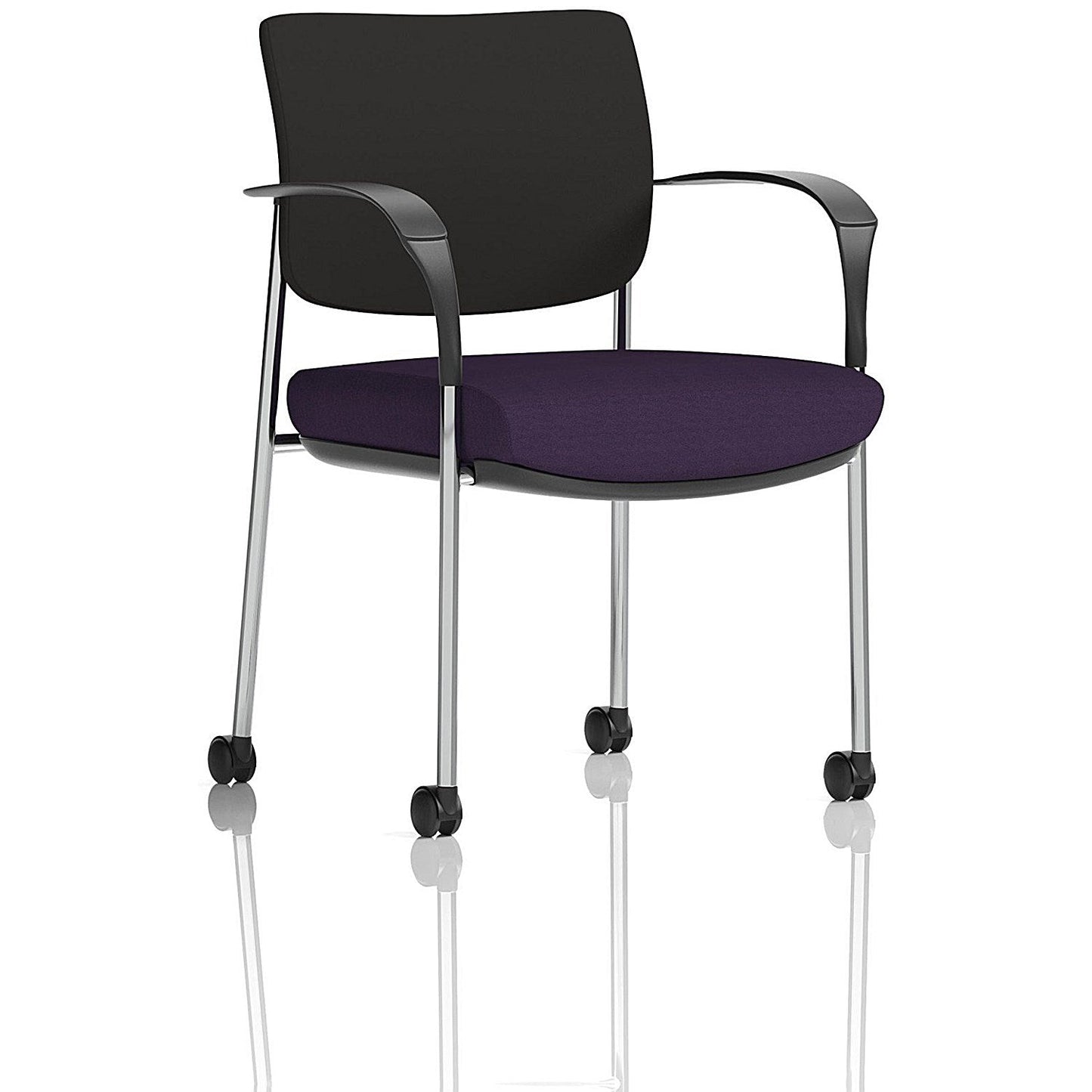 Brunswick Deluxe Visitors Chair, Chrome Frame, Black Back, With Arms and Castors, Tansy Purple Easy2Order : KCUP2104