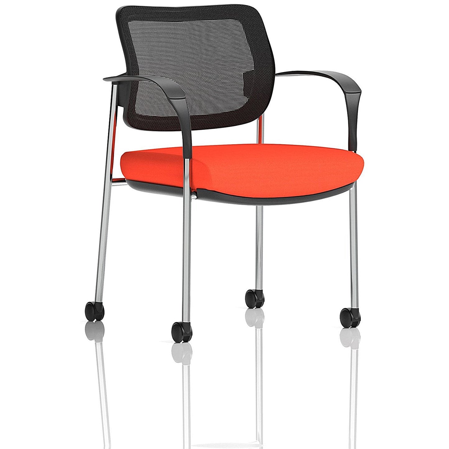 Brunswick Deluxe Visitors Chair, Chrome Frame, Black Back, Arms and Castors, Tabasco Orange Easy2Order : KCUP2135