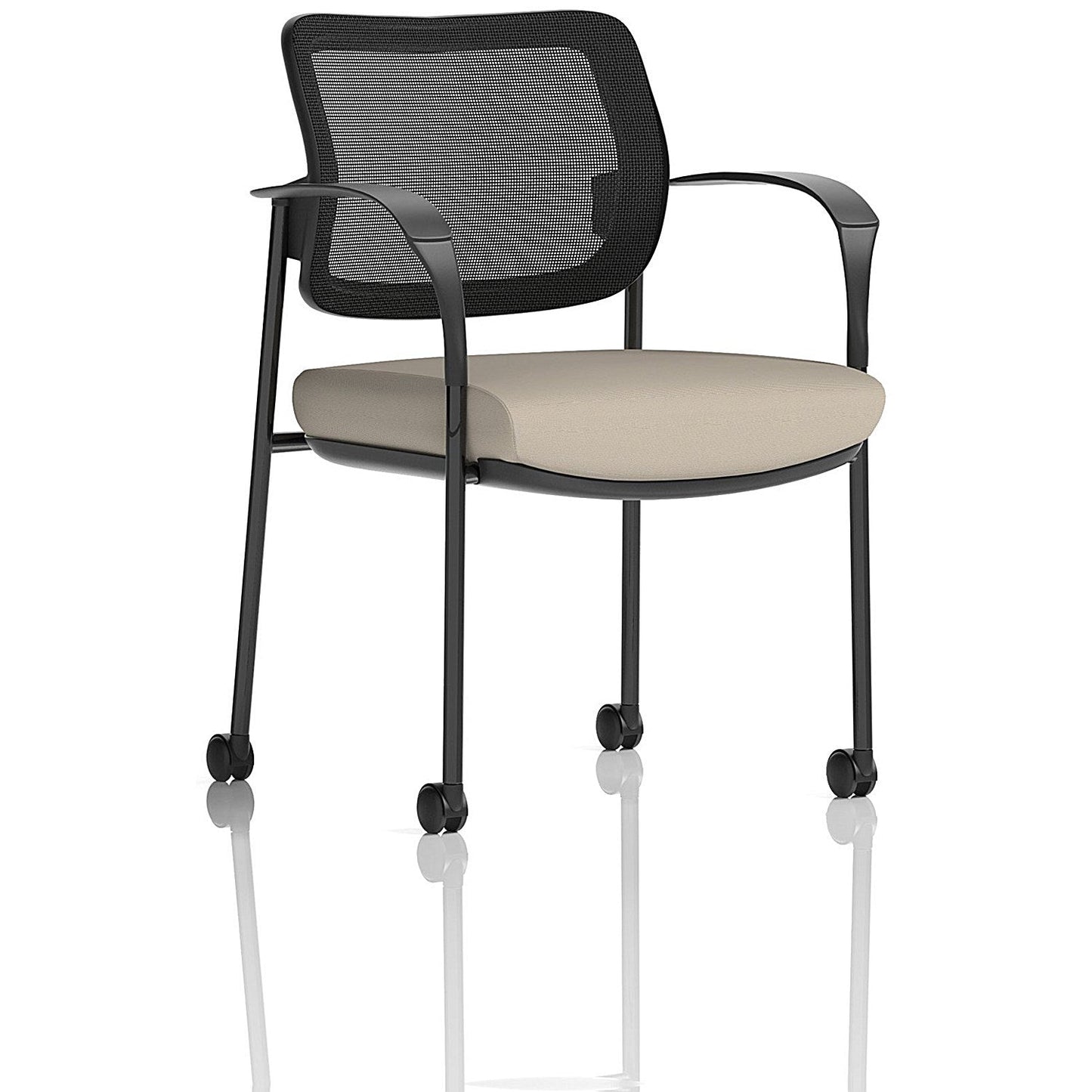 Brunswick Deluxe Black Frame Mesh Back Visitor Chair, With Arms and Castors, Quest Salt Easy2Order : KCUP2509