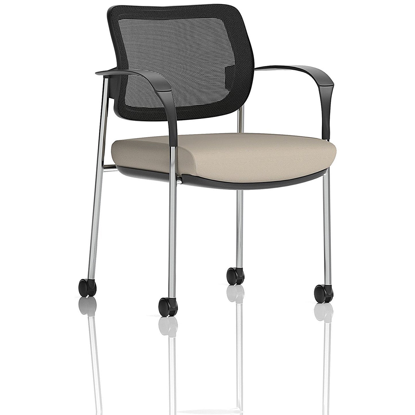 Brunswick Deluxe Chrome Frame Mesh Back Visitor Chair, With Arms and Castors, Quest Salt Easy2Order : KCUP2581