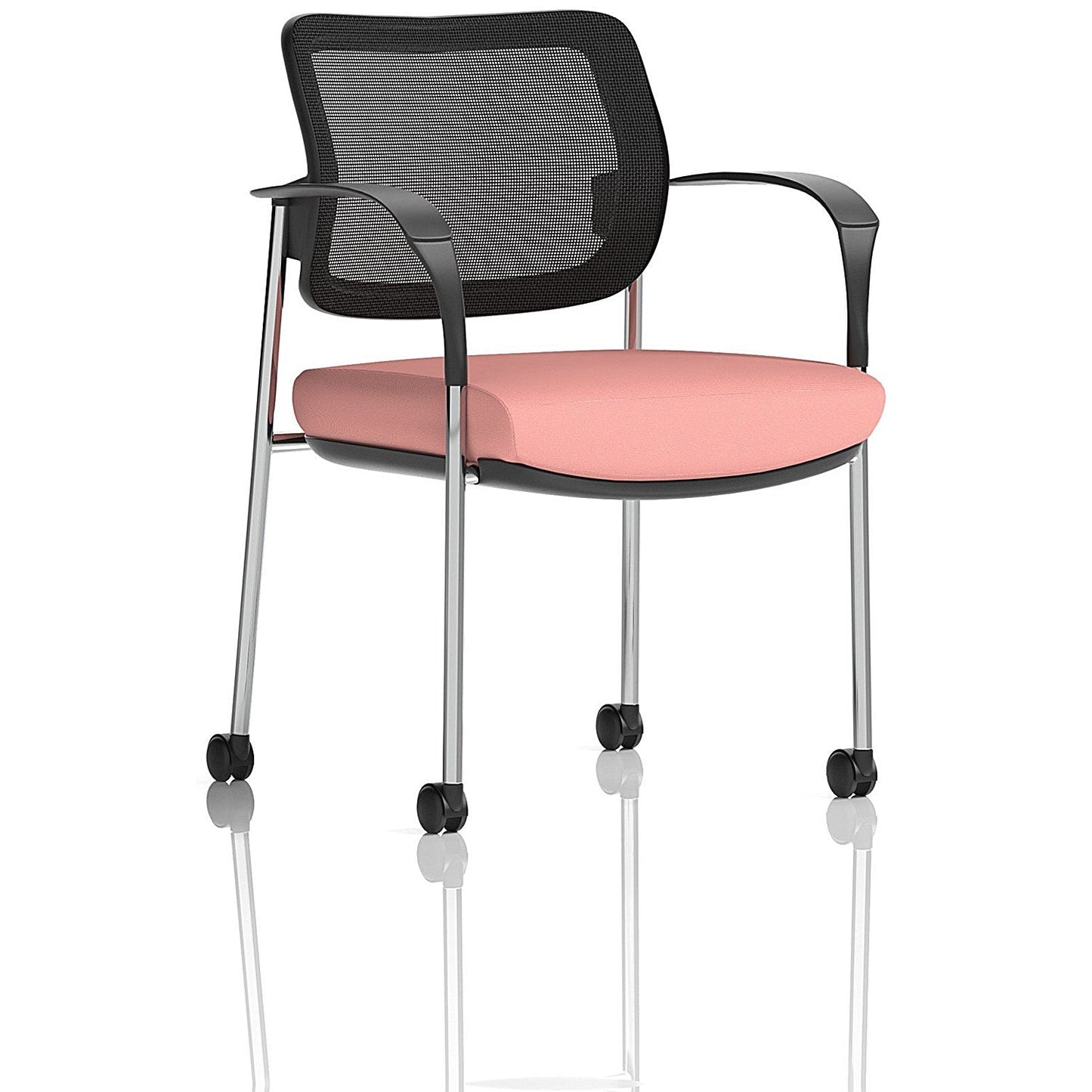 Brunswick Deluxe Chrome Frame Mesh Back Visitor Chair, With Arms and Castors, Quest Shrimp Easy2Order : KCUP2583