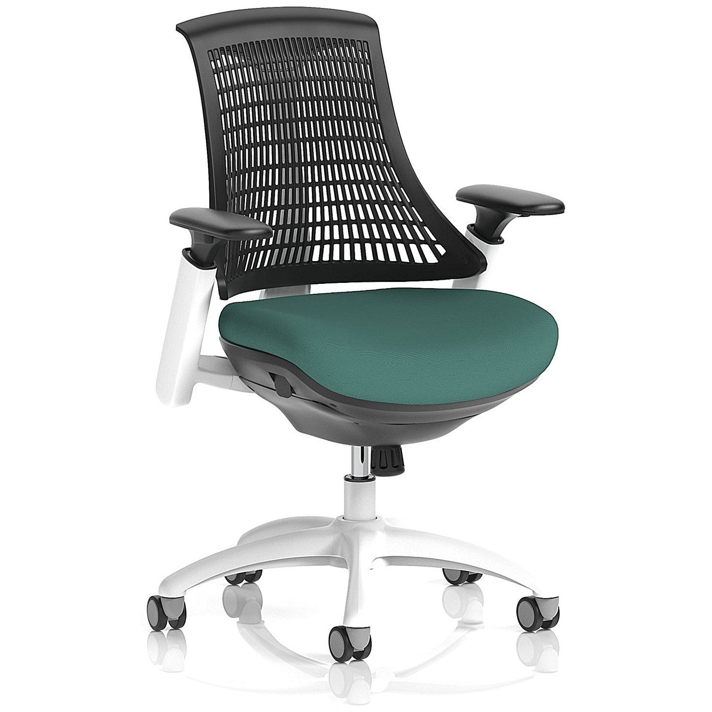 Flex Task White Frame Black Back Operator Chair, Height Adjustable Arms, Quest Kelp Easy2Order : KCUP3790