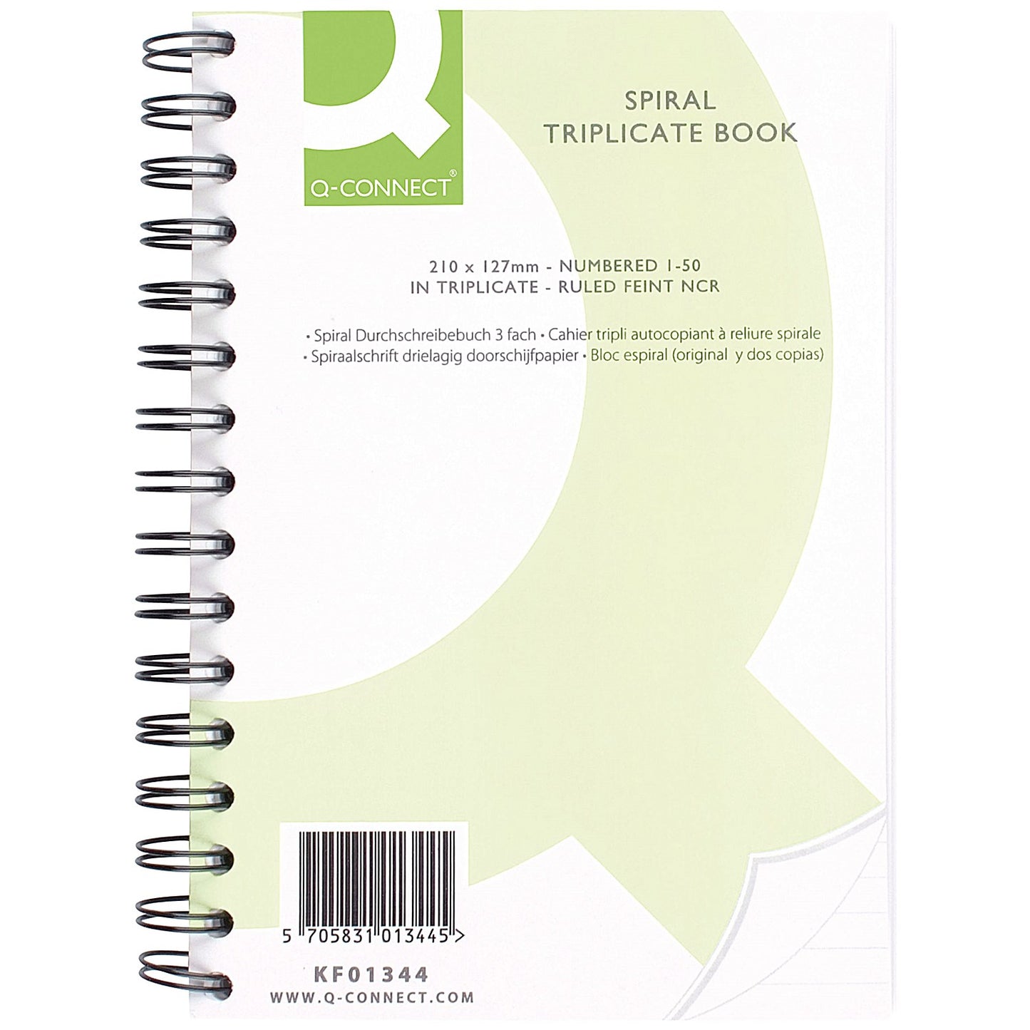 Q-Connect Carbonless Wirebound Triplicate Book, Ruled, 50 Sets, 210x127mm, Pack of 1