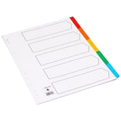 Q-Connect Reinforced Board Subject Dividers, 5-Part, Blank Multicolour Tabs, A4, White