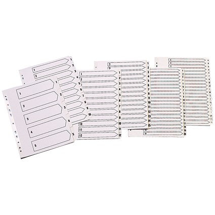 Q-Connect Reinforced Board Index Dividers, 1-5, Clear Tabs, A4, White