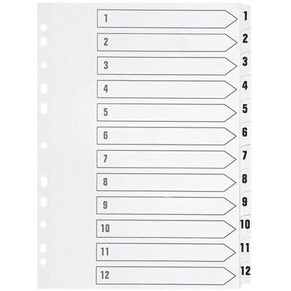 Q-Connect Reinforced Board Index Dividers, 1-12, Clear Tabs, A4, White