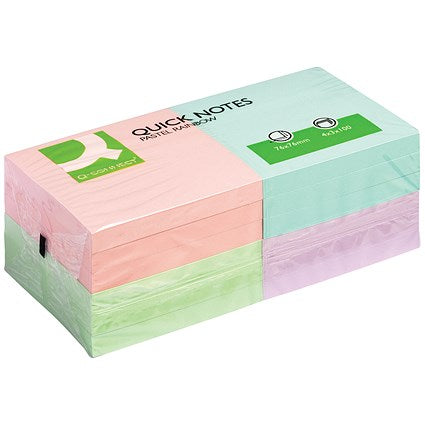Q-Connect Quick Notes, 76 x 76mm, Pastel, Pack of 12 x 100 Notes