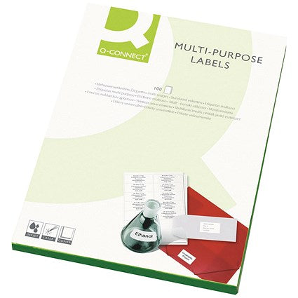 Q-Connect Multi-Purpose Labels, 24 Per Sheet, 64x33.9mm, White, 2400 Labels