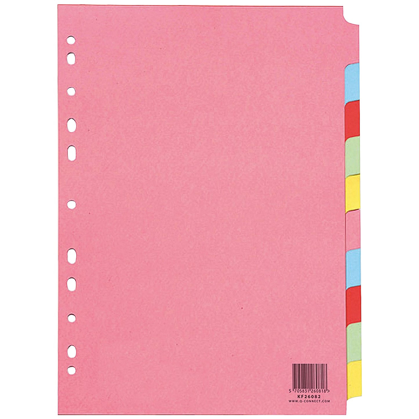 Q-Connect Subject Dividers, 10-Part, Blank Multicolour Tabs, A4, Multicolour, Pack of 25