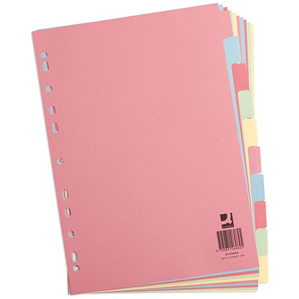Q-Connect Subject Dividers, 10-Part, Blank Multicolour Tabs, A4, Multicolour