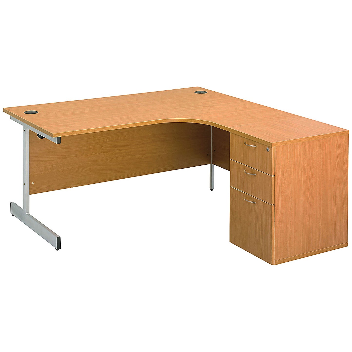 First 3 Drawer Desk High Pedestal, 600mm Deep, Beech