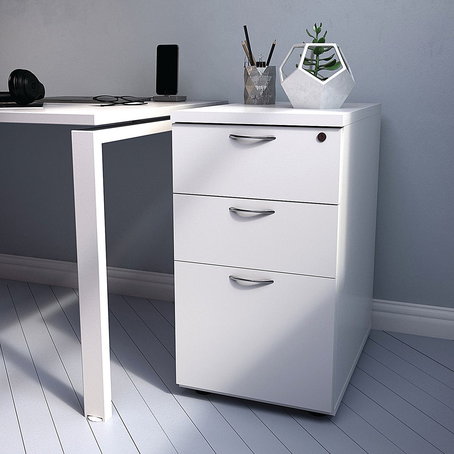 First 3 Drawer Desk High Pedestal, 800mm Deep, Oak