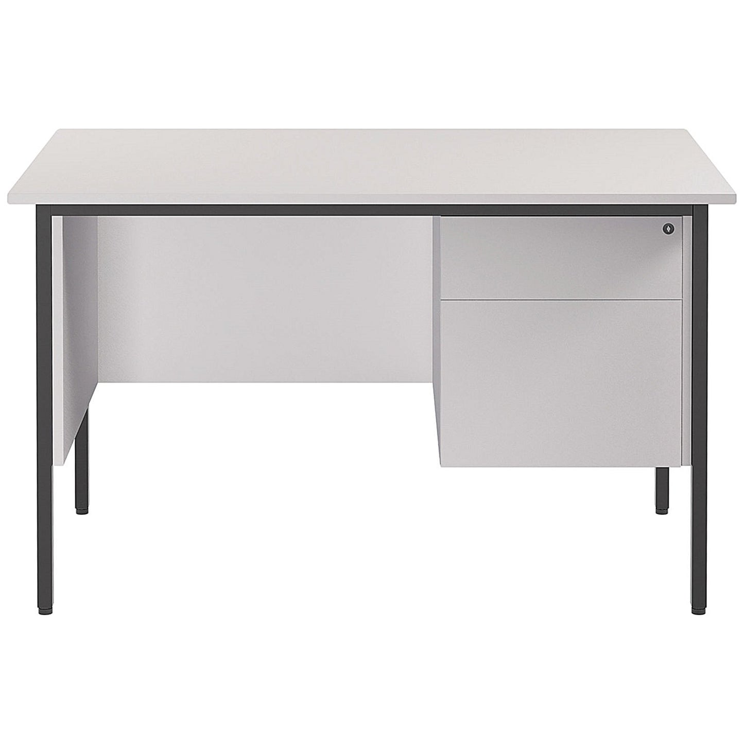 Serrion 1200mm Rectangular Desk with attached 2-Drawer Pedestals, Silver Straight Legs, White