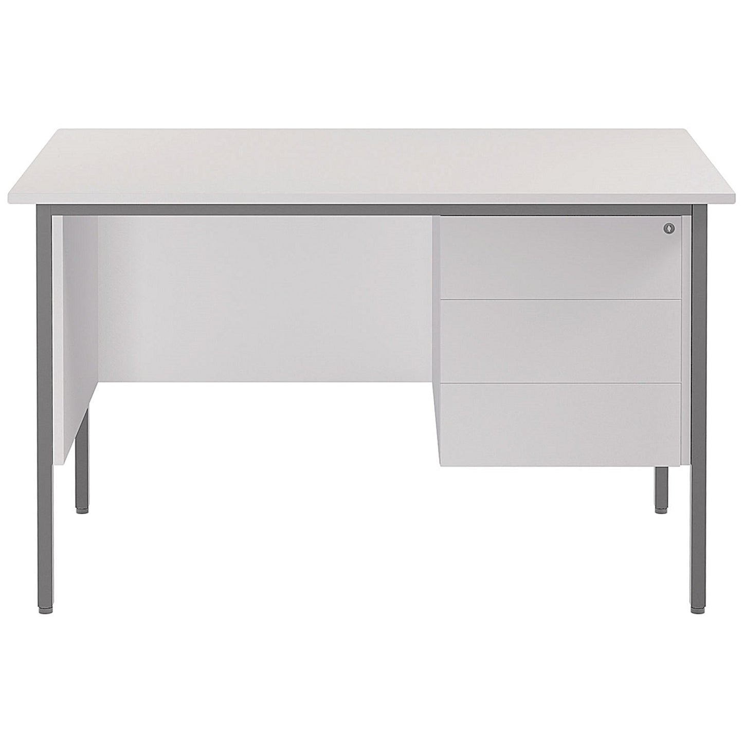 Serrion 1200mm Rectangular Desk with attached 3-Drawer Pedestals, Silver Straight Legs, White