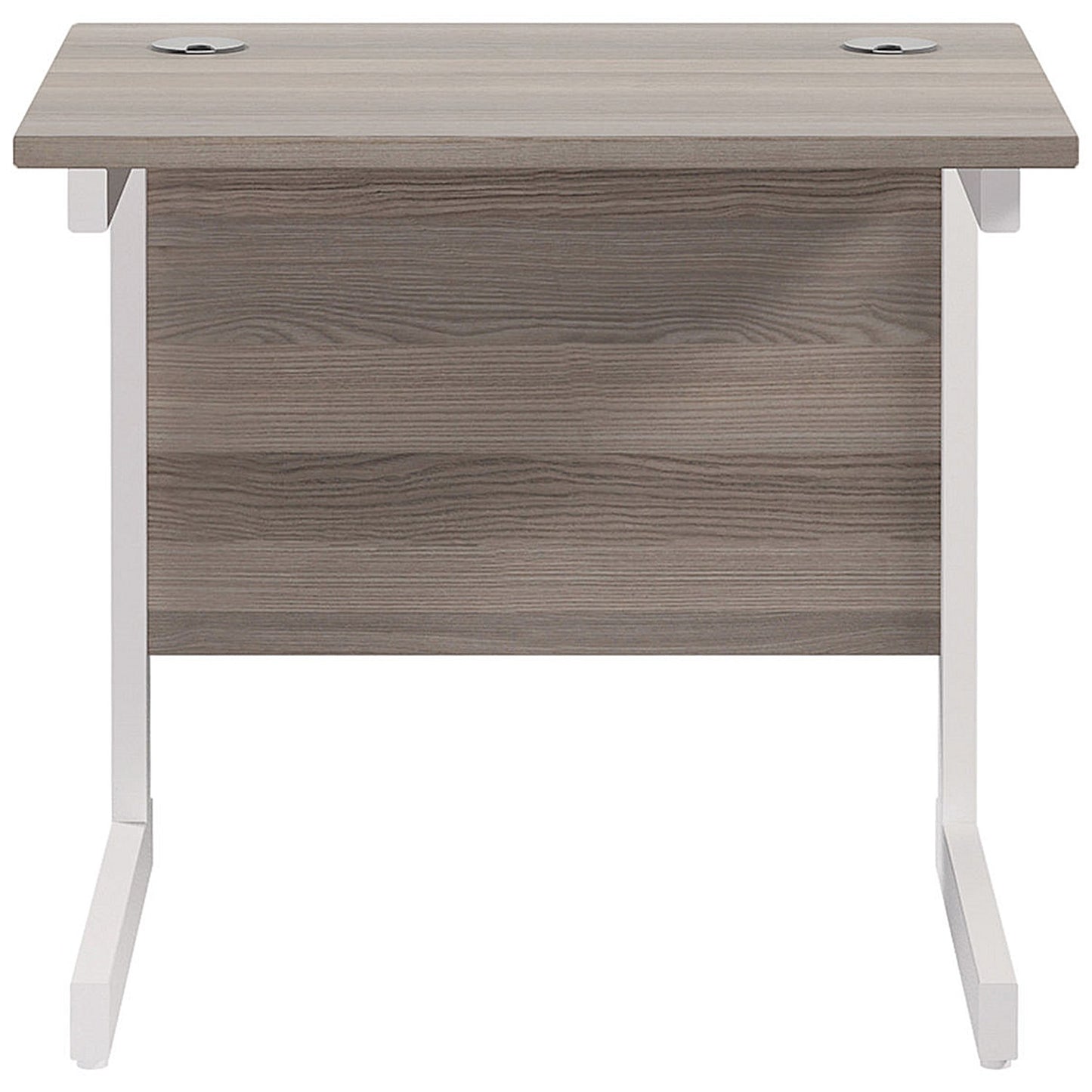 Jemini 800mm Slim Rectangular Desk, White Cantilever Leg, Grey Oak