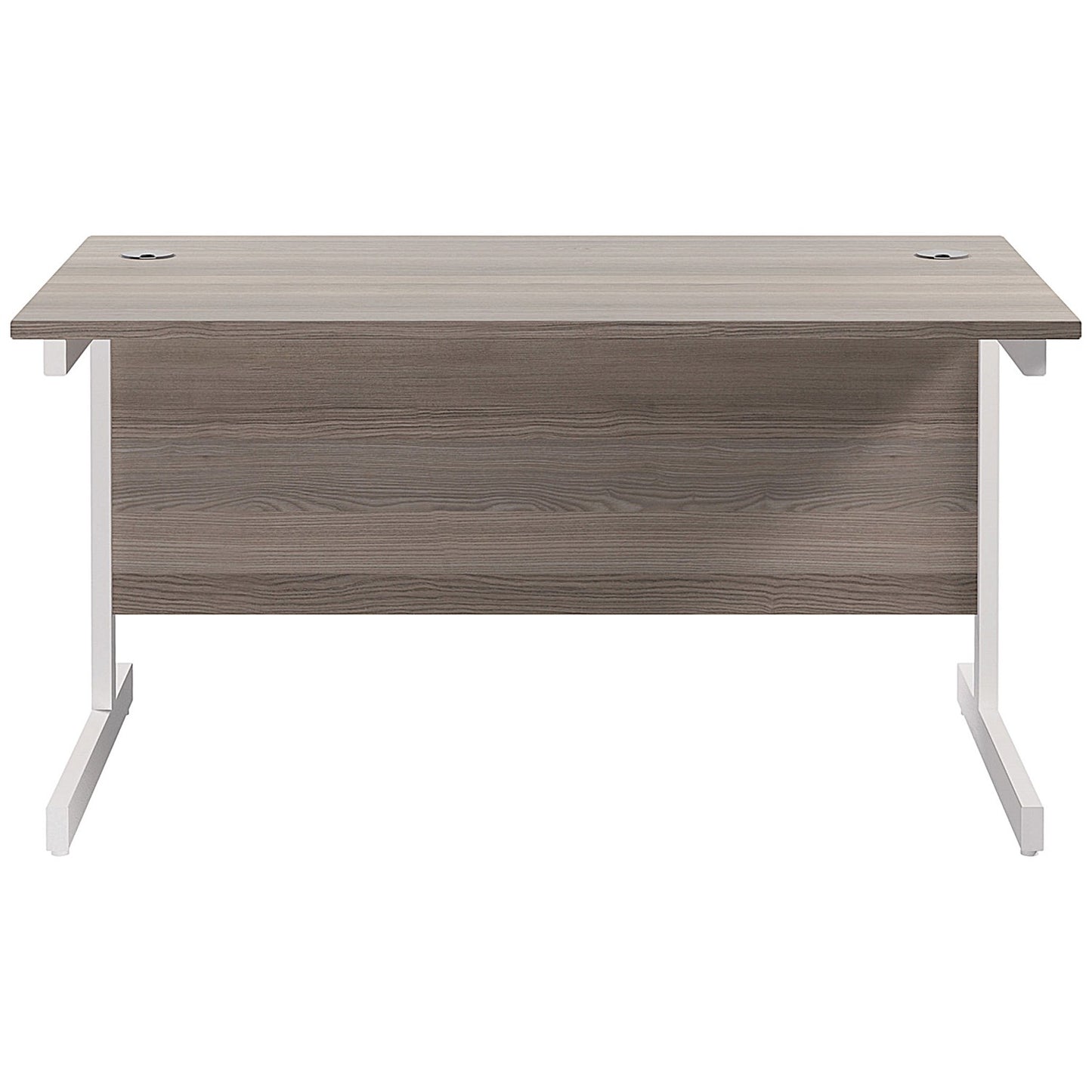 Jemini 1400mm Rectangular Desk, White Cantilever Leg, Grey Oak