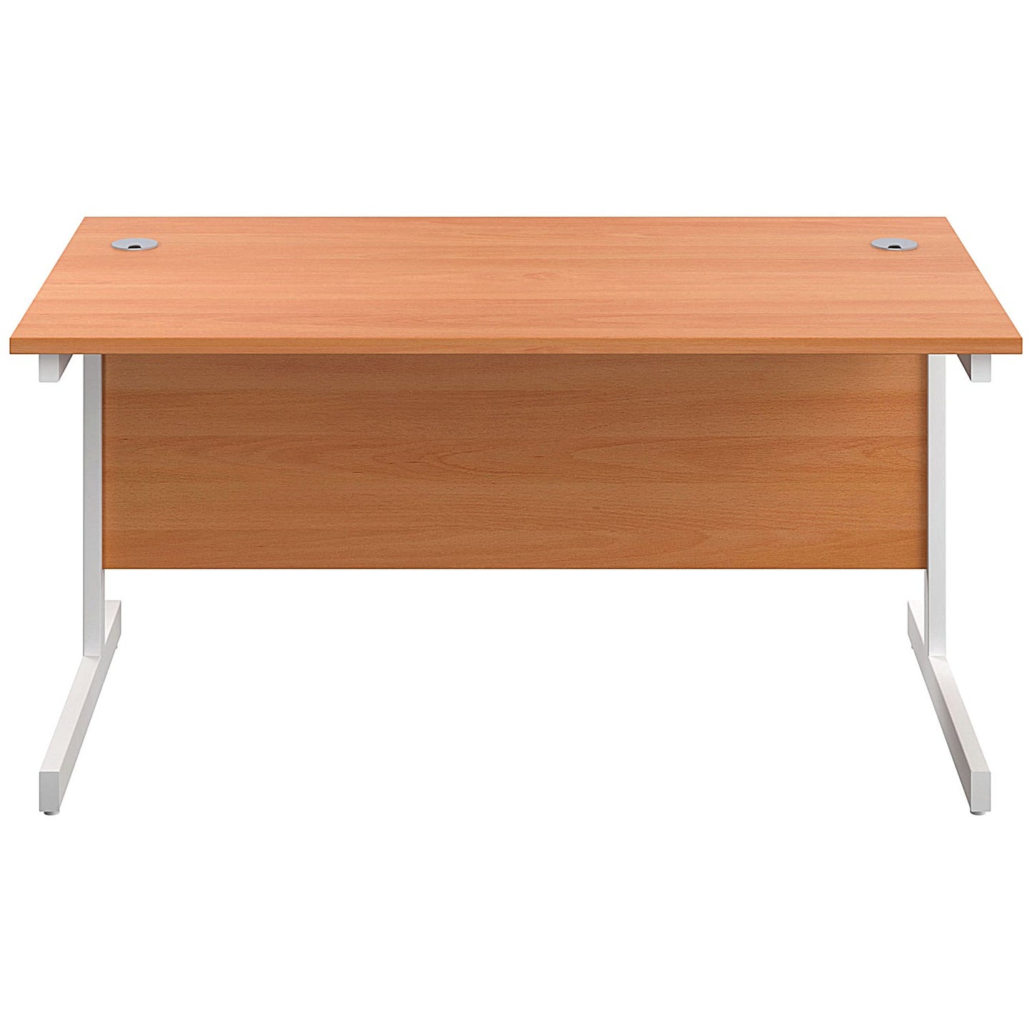 First Rectangular Desk, 1400mm Wide, White Cantilever Legs, Beech
