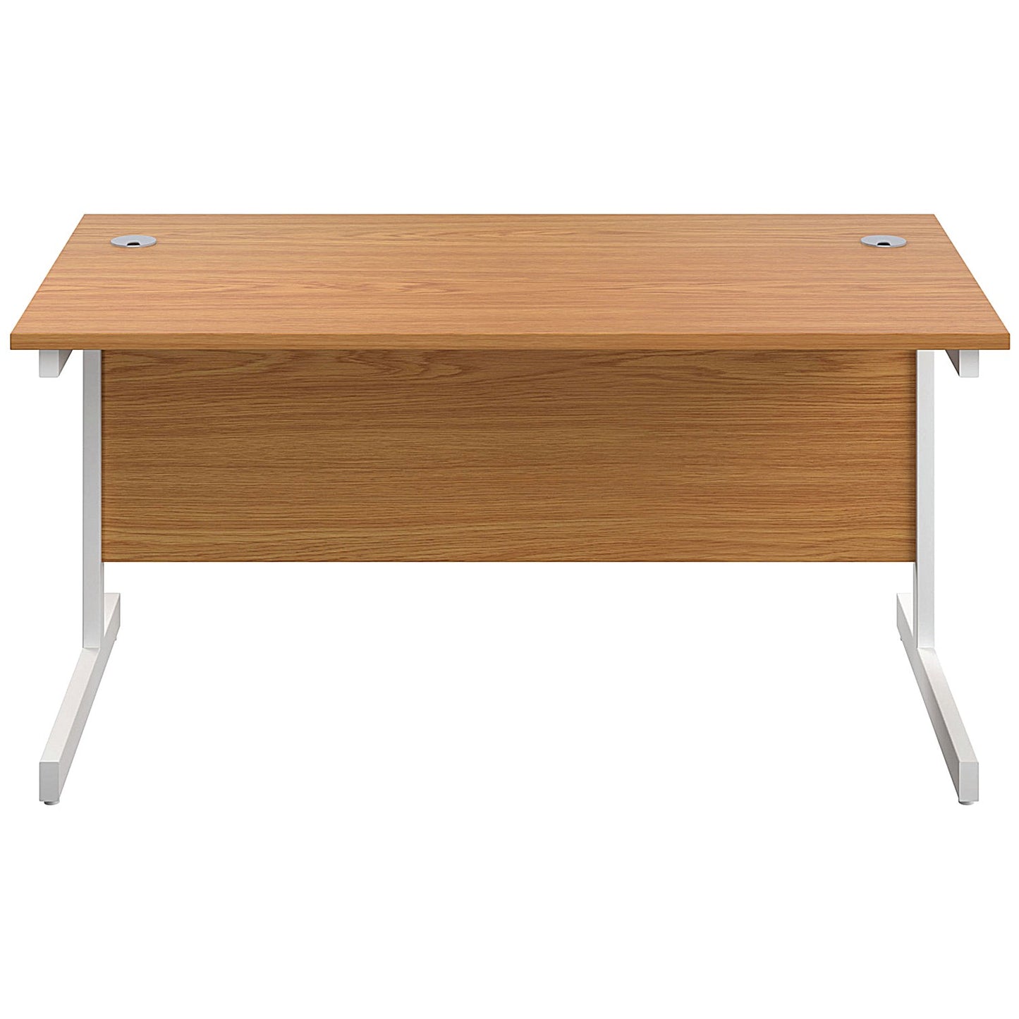 First Rectangular Desk, 1400mm Wide, White Cantilever Legs, Oak
