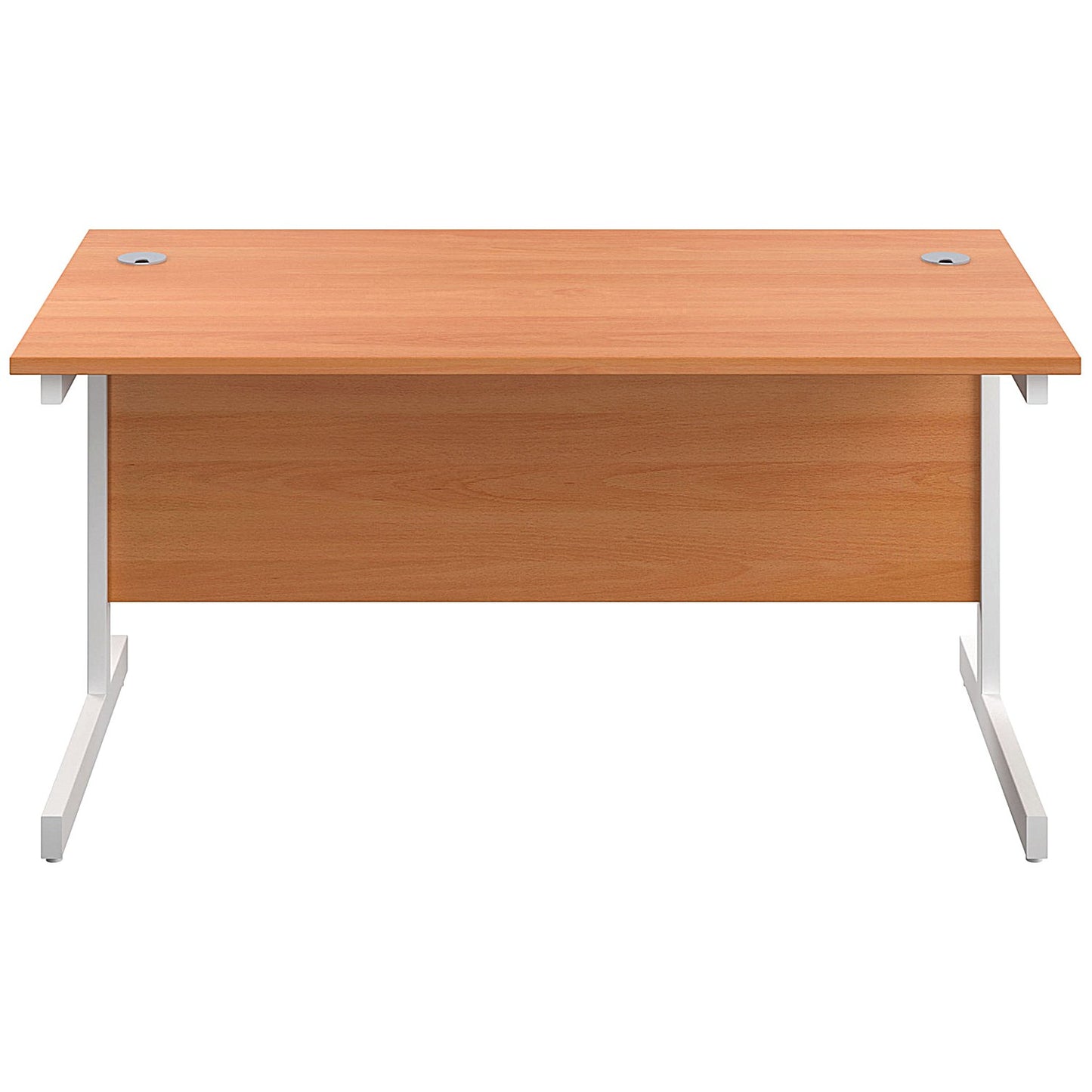First Rectangular Desk, 1600mm Wide, White Cantilever Legs, Beech