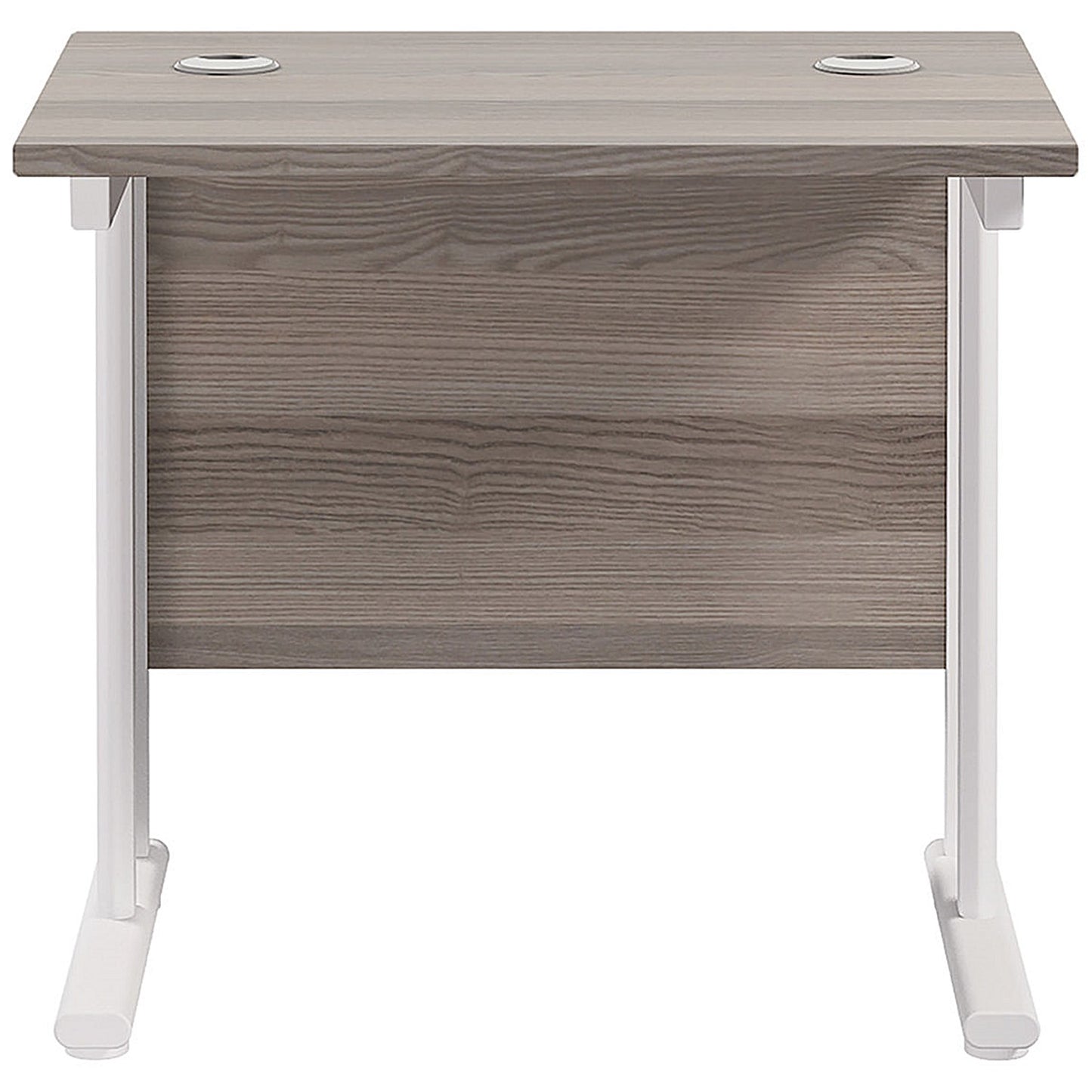 Jemini 800mm Slim Rectangular Desk, White Cantilever Leg, Grey Oak