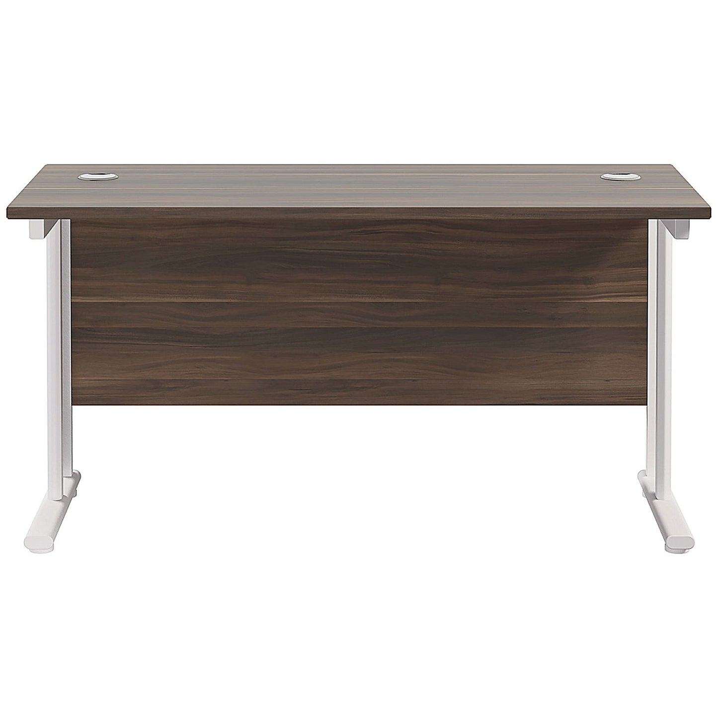 Jemini 1200mm Slim Rectangular Desk, White Cantilever Leg, Walnut