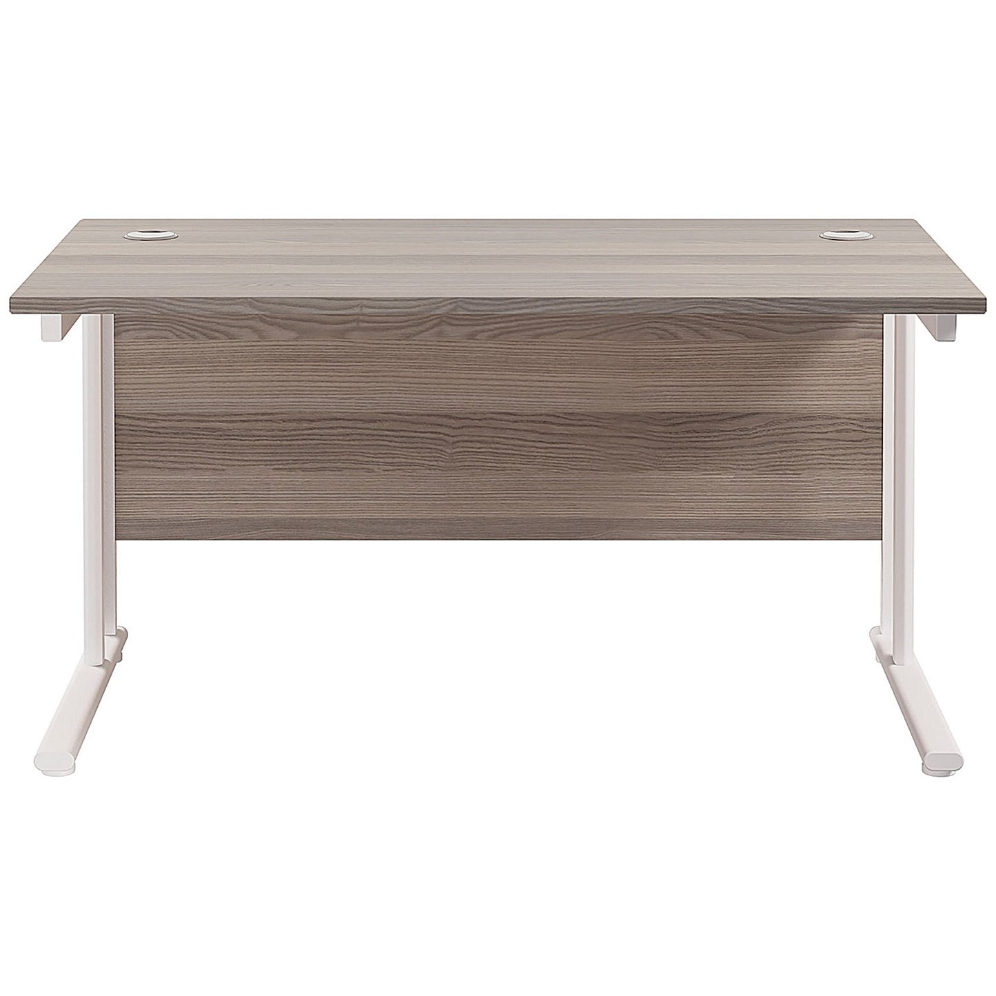 Jemini 1400mm Rectangular Desk, White Cantilever Leg, Grey Oak