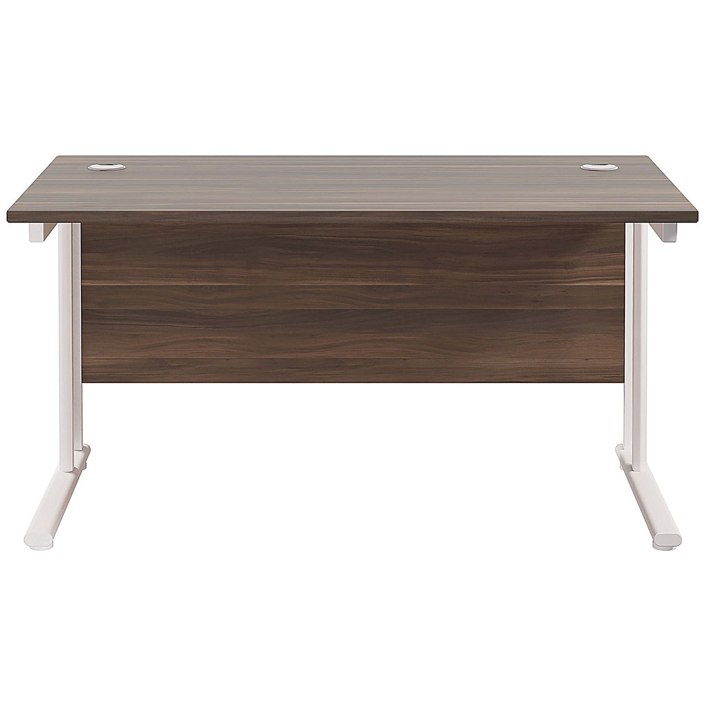 Jemini 1400mm Slim Rectangular Desk, White Cantilever Leg, Walnut