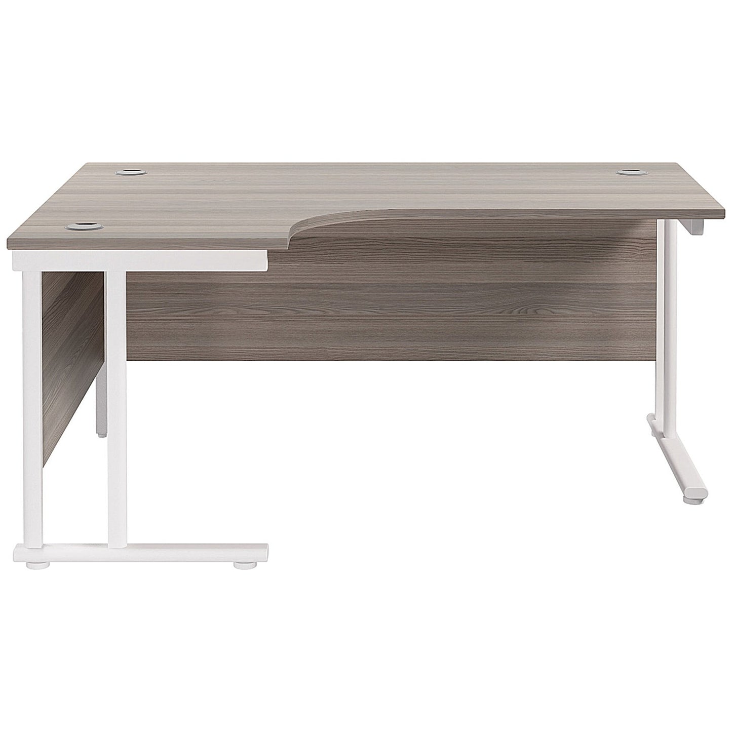 Jemini 1800mm Corner Desk, Left Hand, White Double Cantilever Legs, Grey Oak