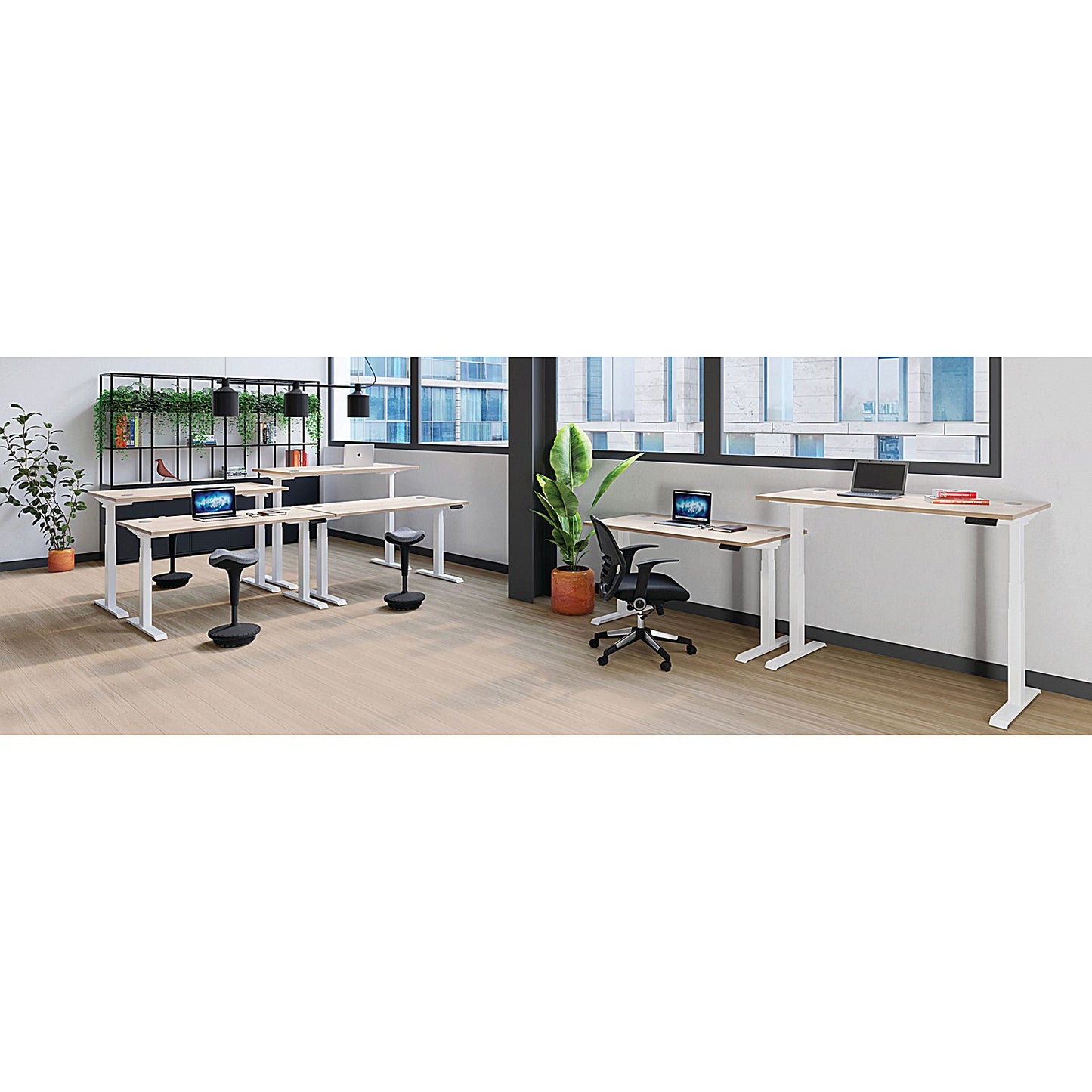 Jemini Sit-Stand Desk, White Leg, 1400mm, White Top