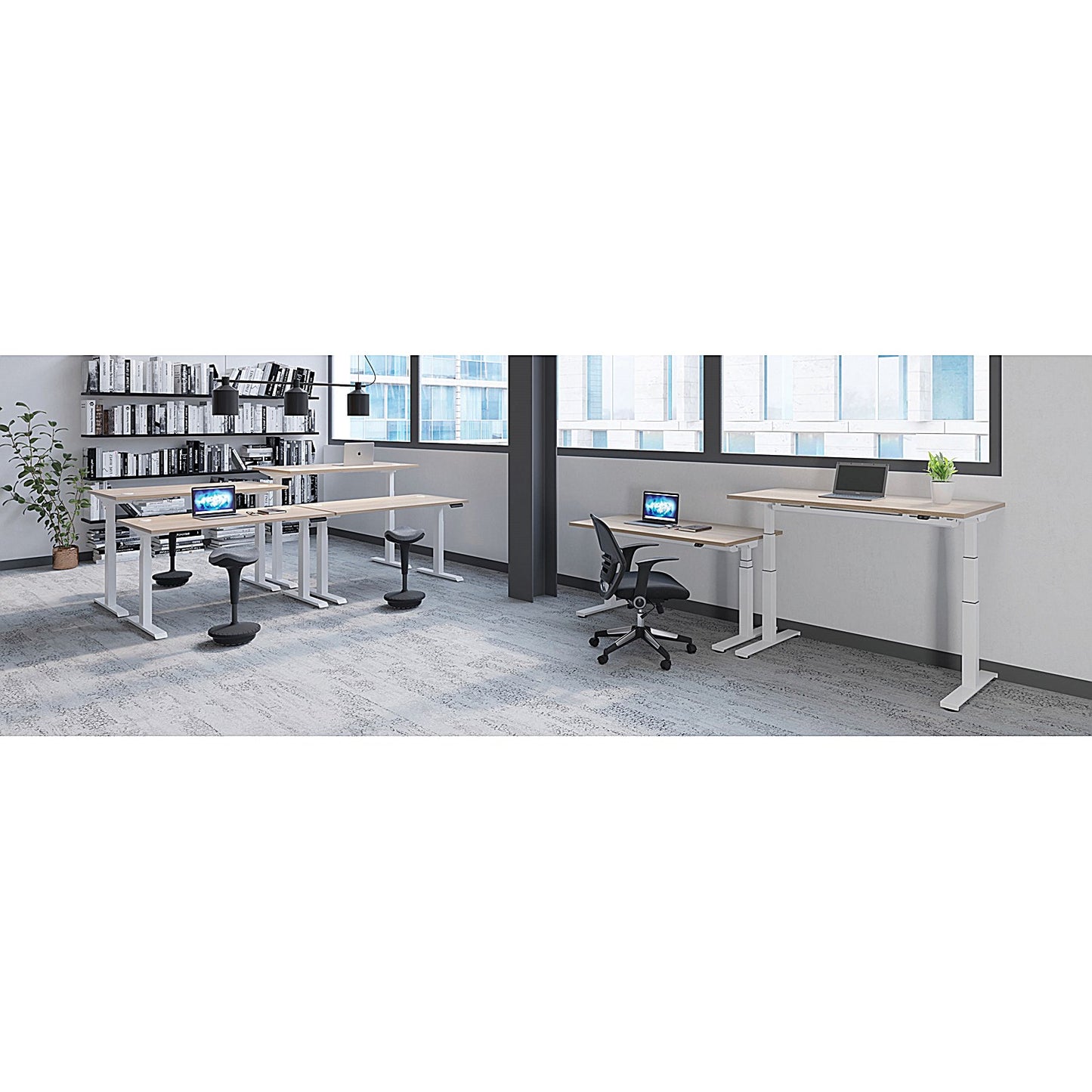 Jemini Sit-Stand Desk, White Leg, 1600mm, Beech Top