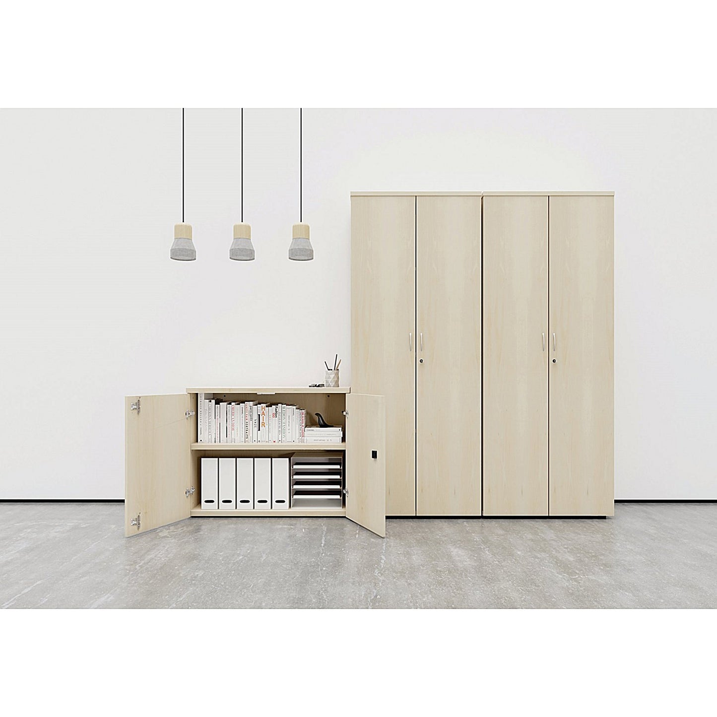 Jemini Medium Wooden Cupboard, 3 Shelves, 1200mm High, Beech