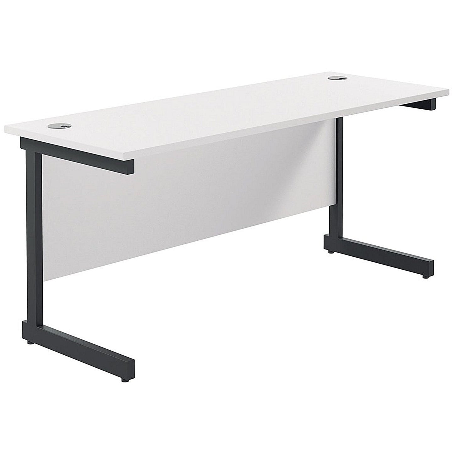 Jemini 1600mm Slim Rectangular Desk, Black Single Upright Cantilever Legs, White Easy2Order : KF810858