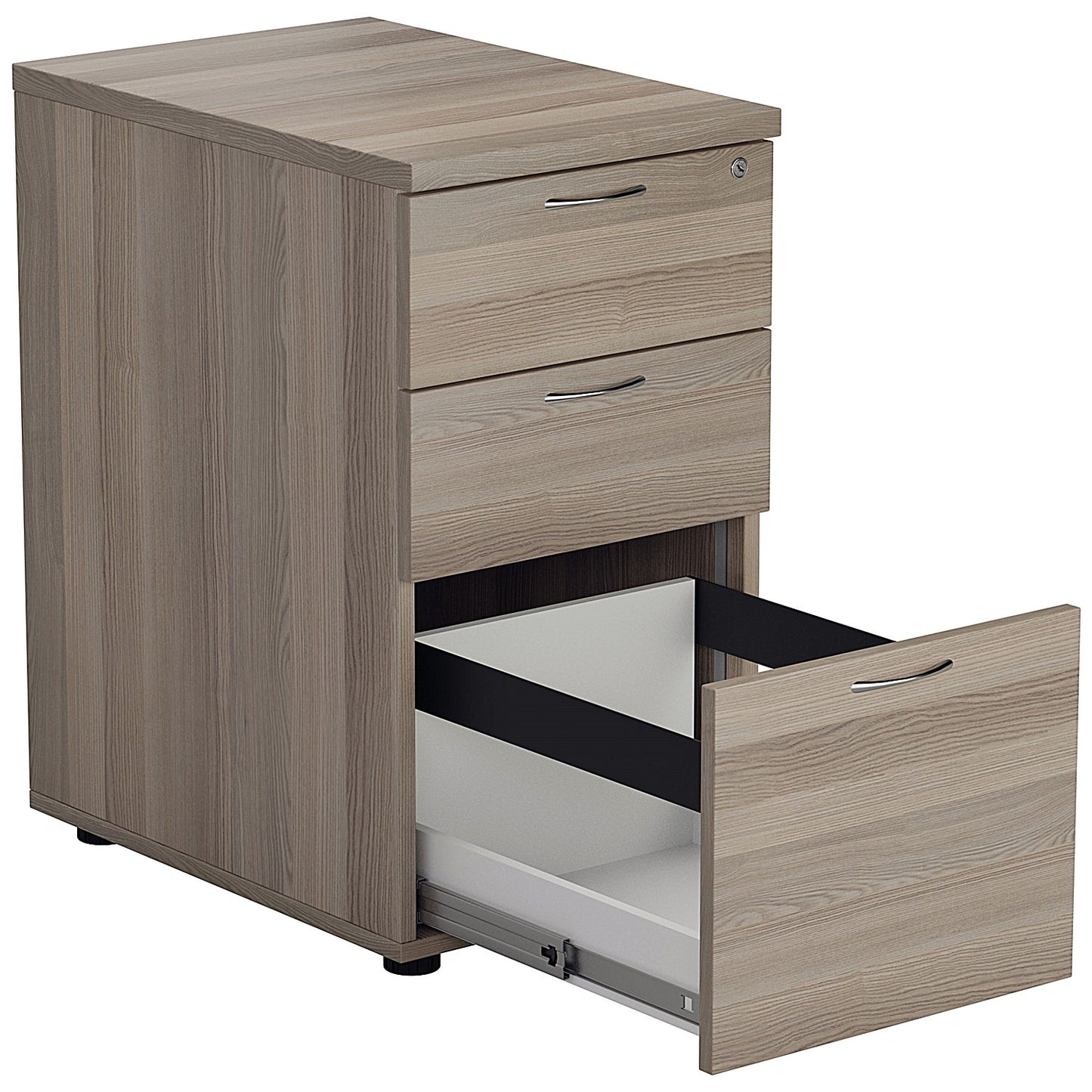 First 3 Drawer Desk High Pedestal, 800mm Deep, Grey Oak