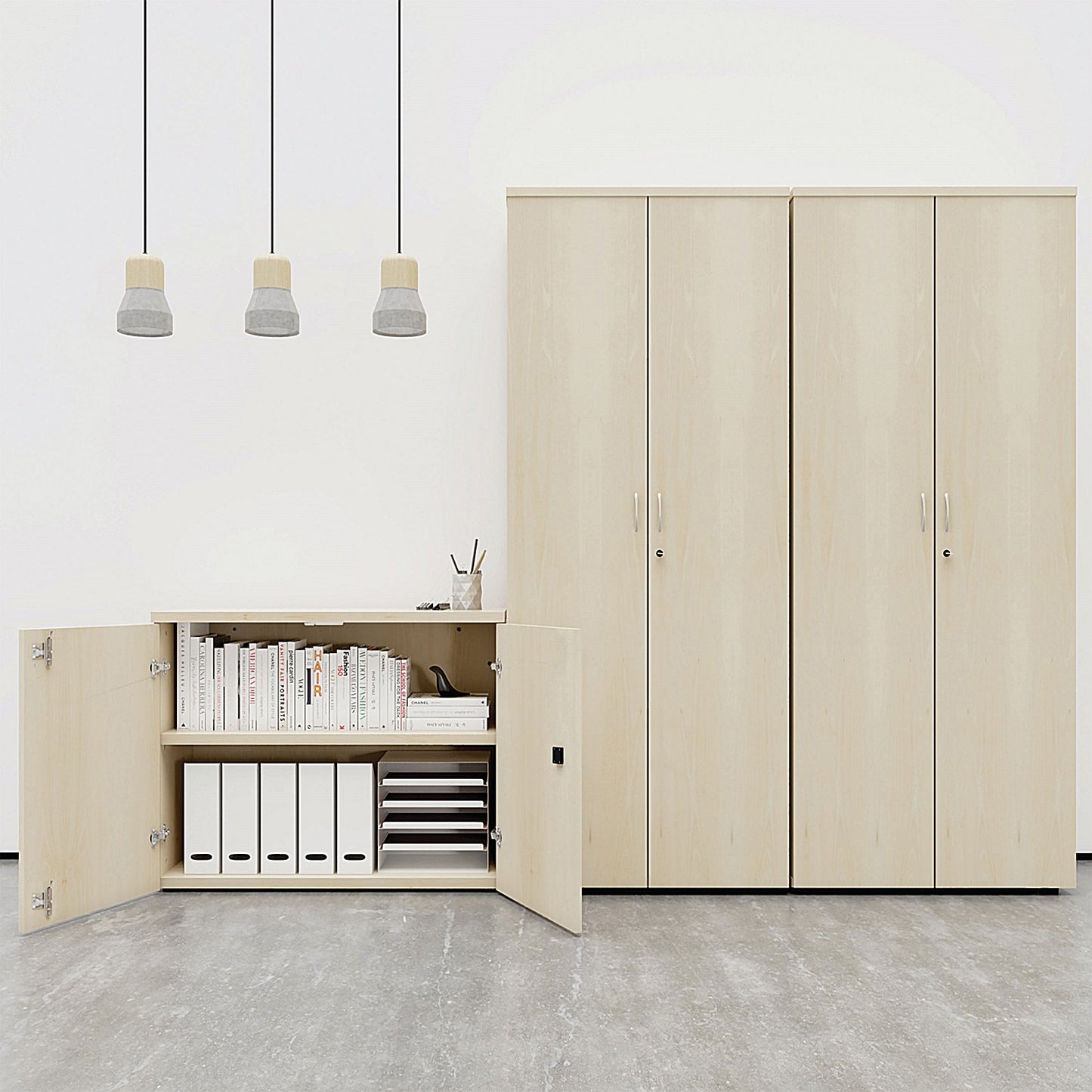 Jemini Two-Tone Desk High Cupboard, 1 Shelf, 730mm High, Grey Oak and White