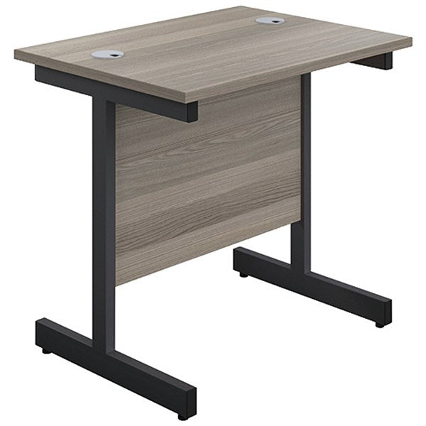 Jemini 800mm Slim Rectangular Desk, Black Single Upright Cantilever Legs, Grey Oak Easy2Order : KF819509