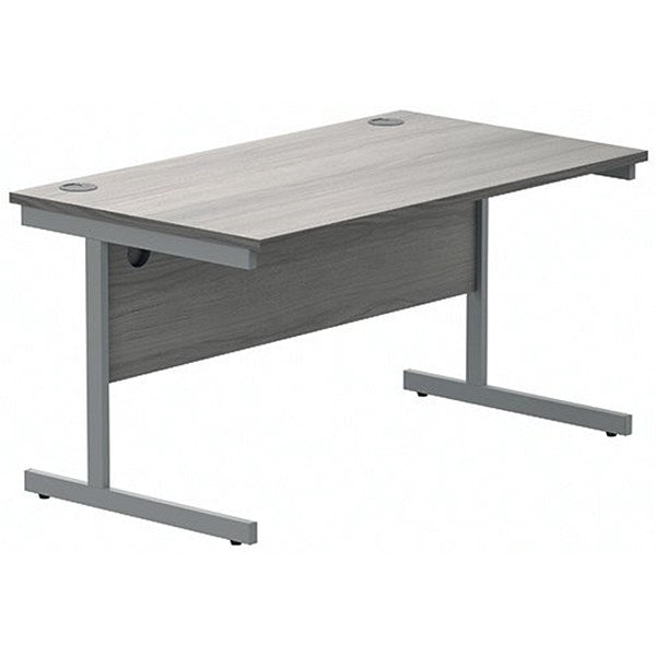Polaris 1400mm Rectangular Desk, Silver Cantilever Leg, Grey Oak Easy2Order : KF821940