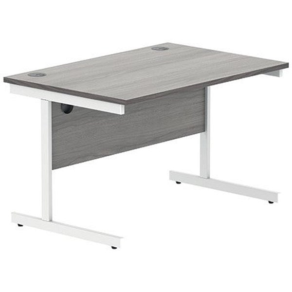 Polaris 1200mm Rectangular Desk, White Cantilever Leg, Grey Oak Easy2Order : KF821990