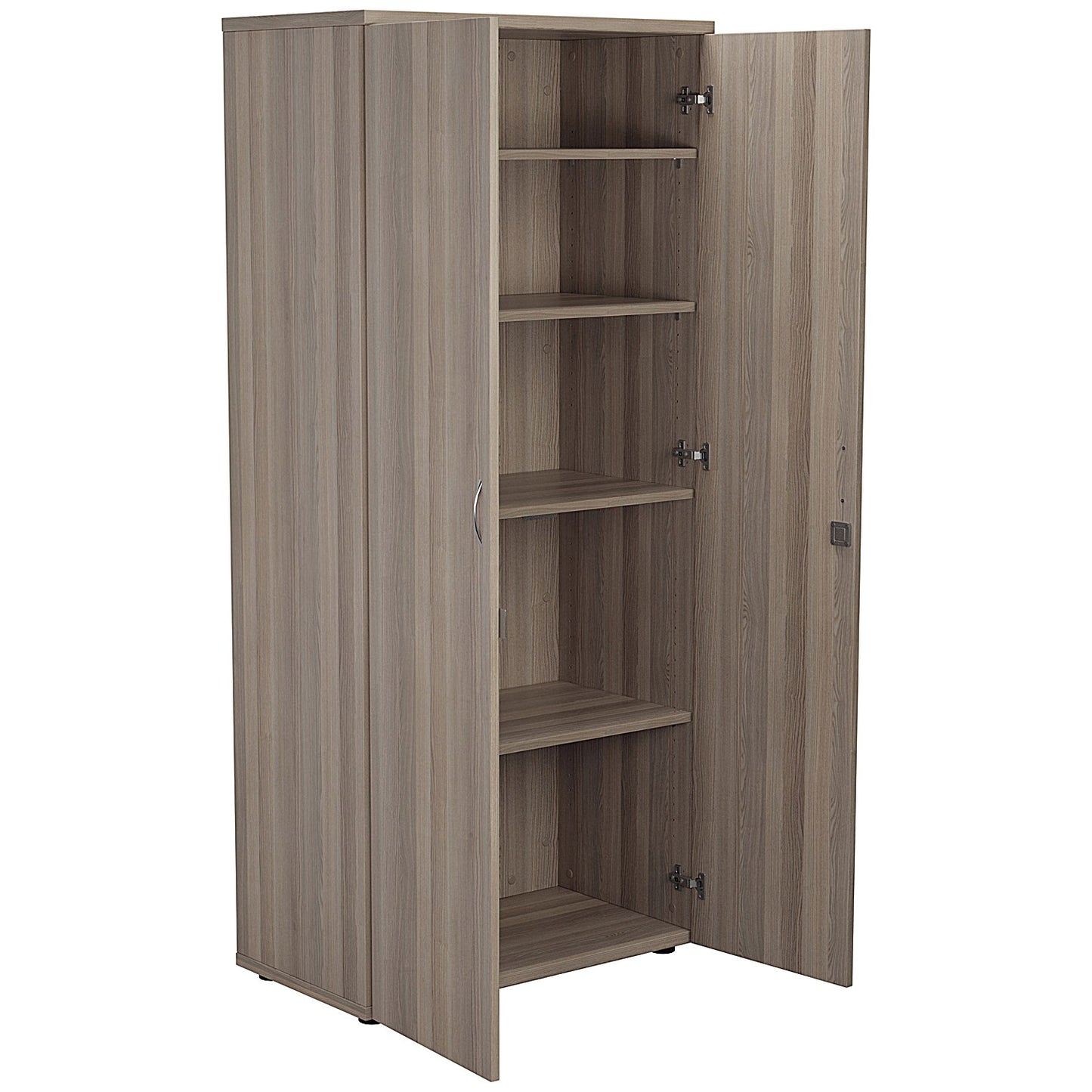 First Tall Wooden Storage Cupboard, 4 Shelves, 1800mm High, Grey Oak