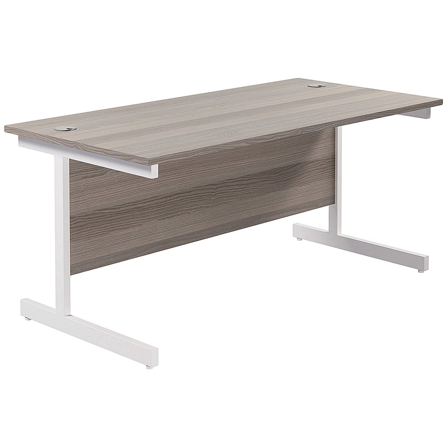 Jemini Rectangular Desk, 1800mm Wide, White Cantilever Legs, Grey Oak Easy2Order : KF846048