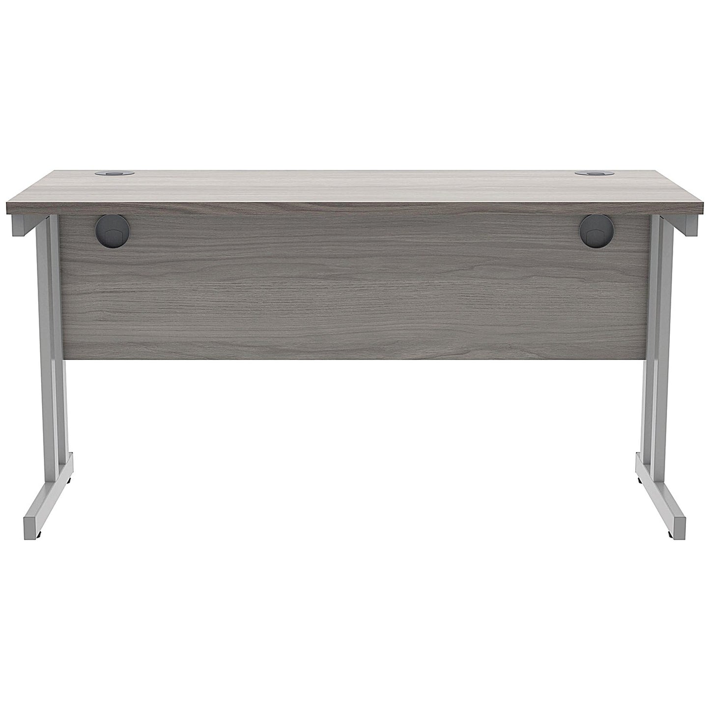 Polaris 1400mm Slim Rectangular Desk, Silver Cantilever Leg, Grey Oak
