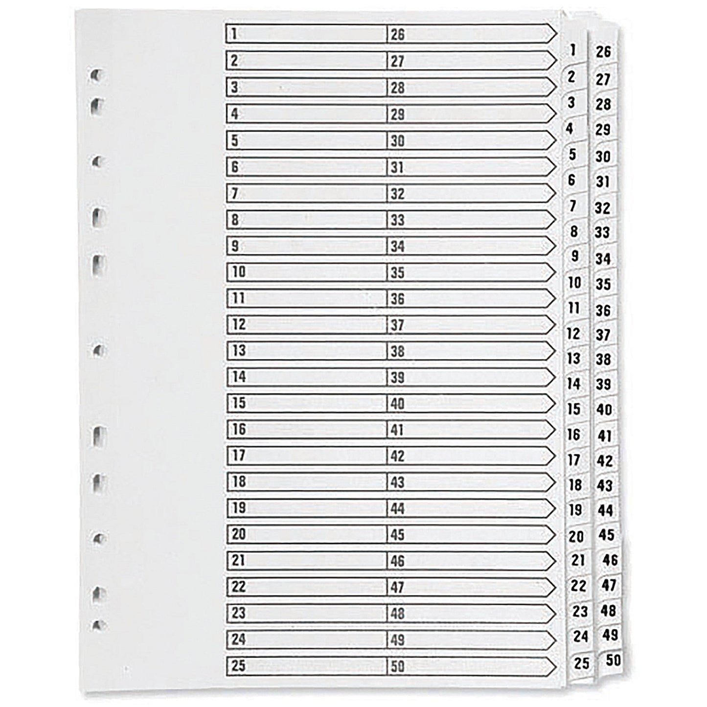 Q-Connect Reinforced Board Index Dividers, 1-50, Clear Tabs, A4, White