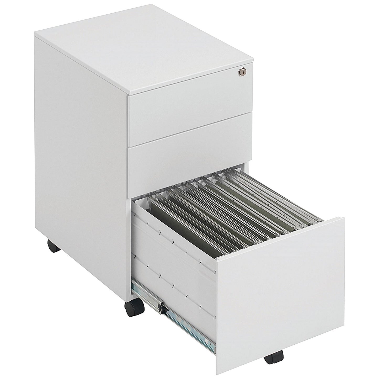 First 3 Drawer Steel Under Desk Pedestal, White