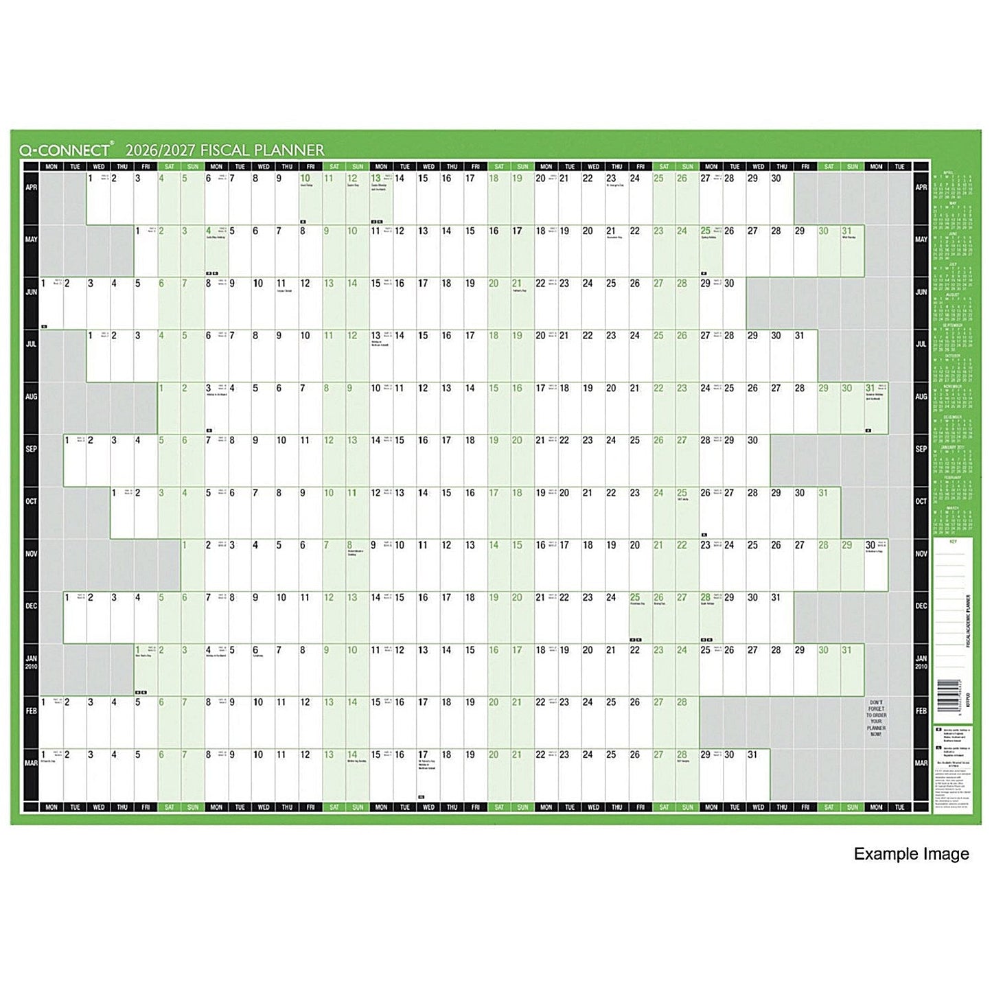 Q-Connect Fiscal Planner, Unmounted, 855x610mm, April 2026-March 2027 Easy2Order : KFFPU26