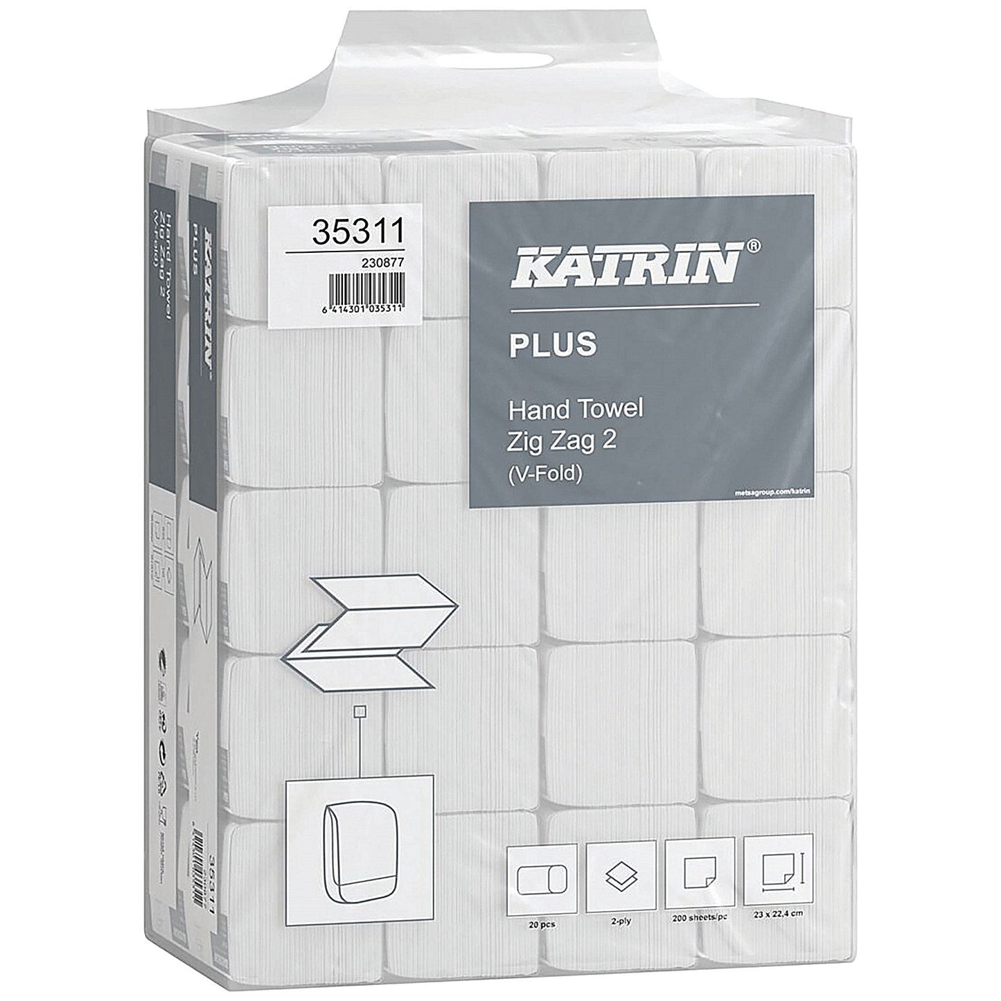 Katrin 2-Ply Plus Zig Zag V-Fold Hand Towels, White, Pack of 4000 Easy2Order : KZ03531