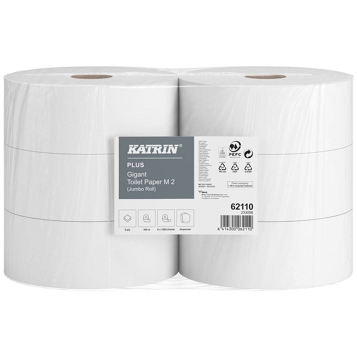 Katrin Jumbo Toilet Roll, 2-Ply, 60mm Core Refill, Pack of 6 Easy2Order : KZ06211