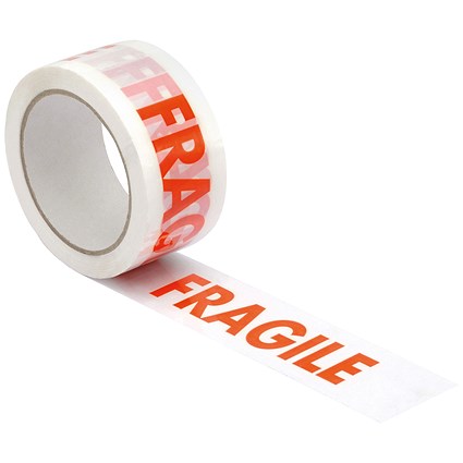 Polypropylene Tape Printed Fragile 50mmx66m White Red (Pack of 6) PPP-C
