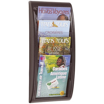 Fast Paper Wall-Mounted Literature Holder, 4 x A4 Pockets, Black