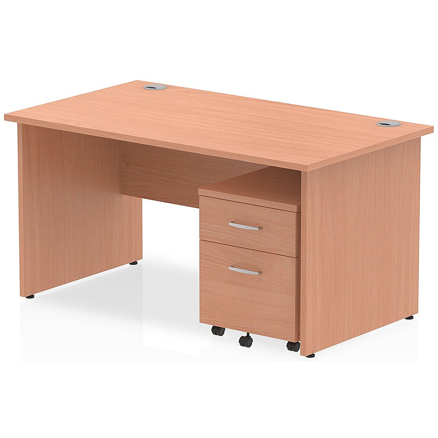 Impulse 1400mm Rectangular Desk, Panel End Leg, 2 Drawer Mobile Pedestal, Beech Easy2Order : MI000911